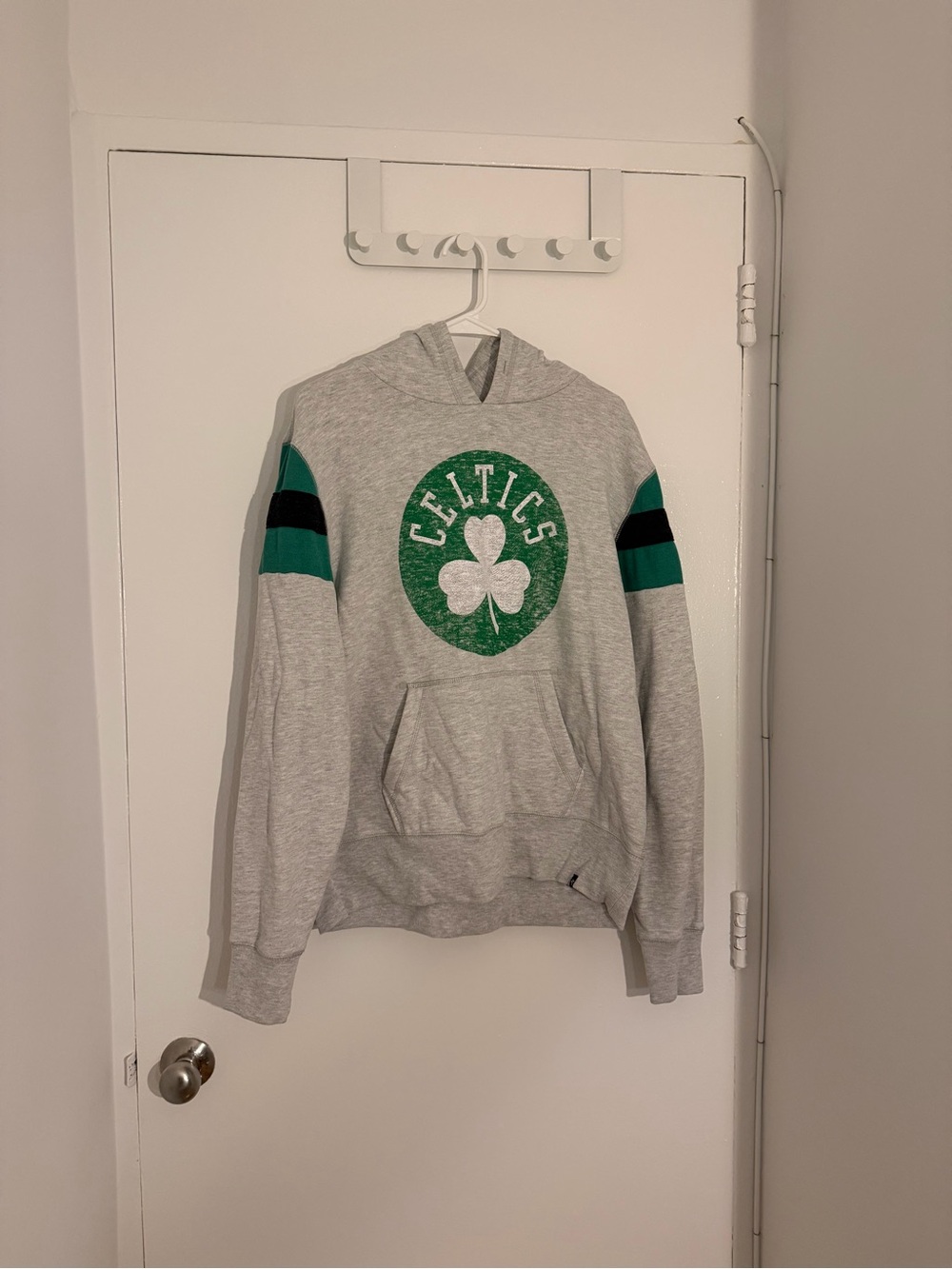 Men's Gray Hoodie with Green Celtics Logo